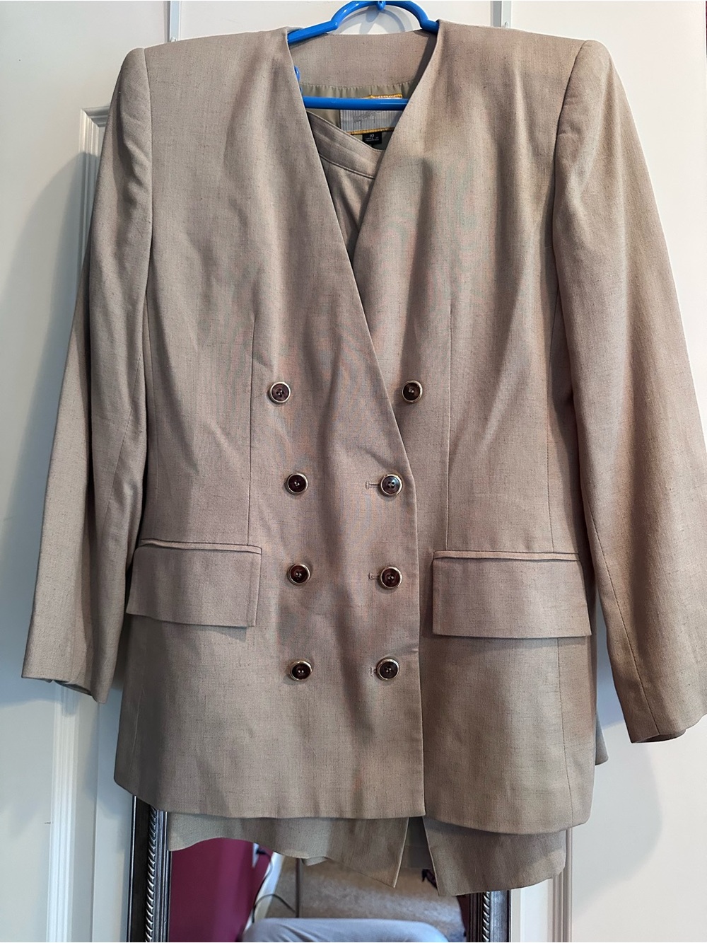 Double-Breasted Taupe Blazer Jacket